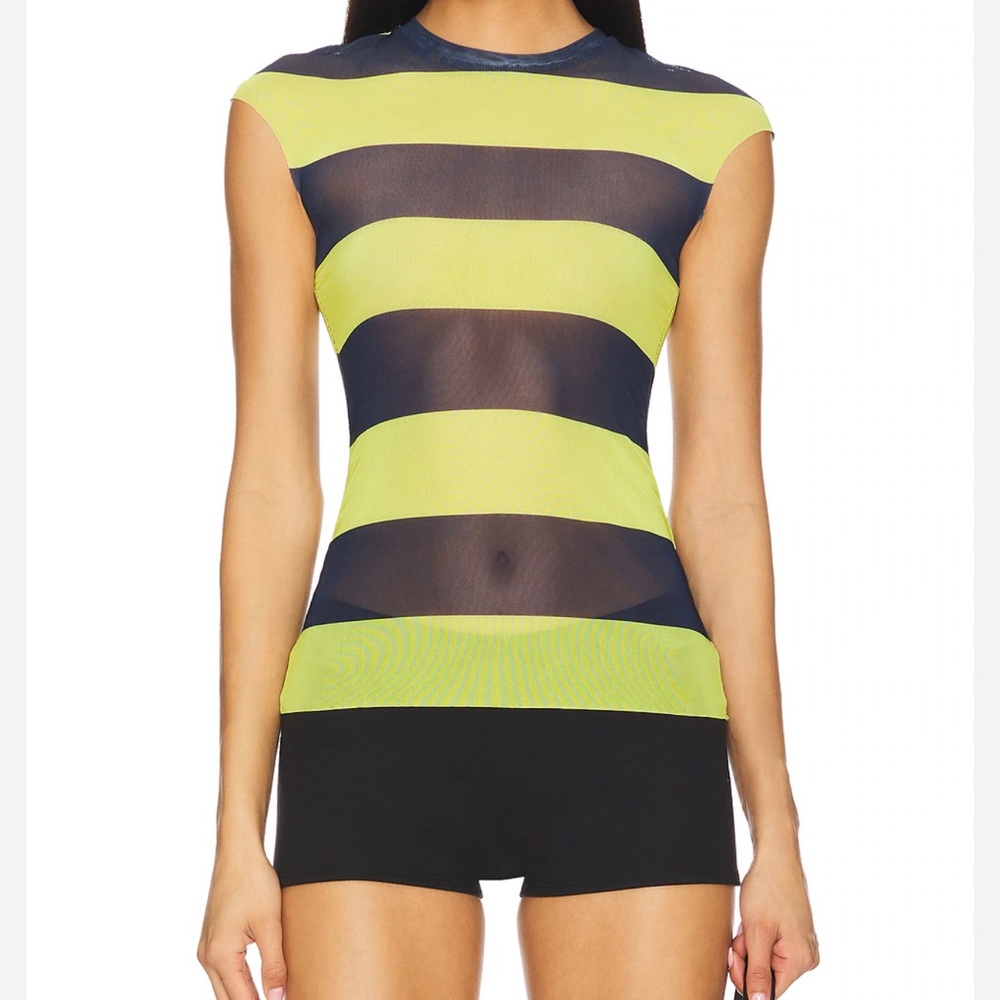Afrm Navy/Yellow striped sheer top
